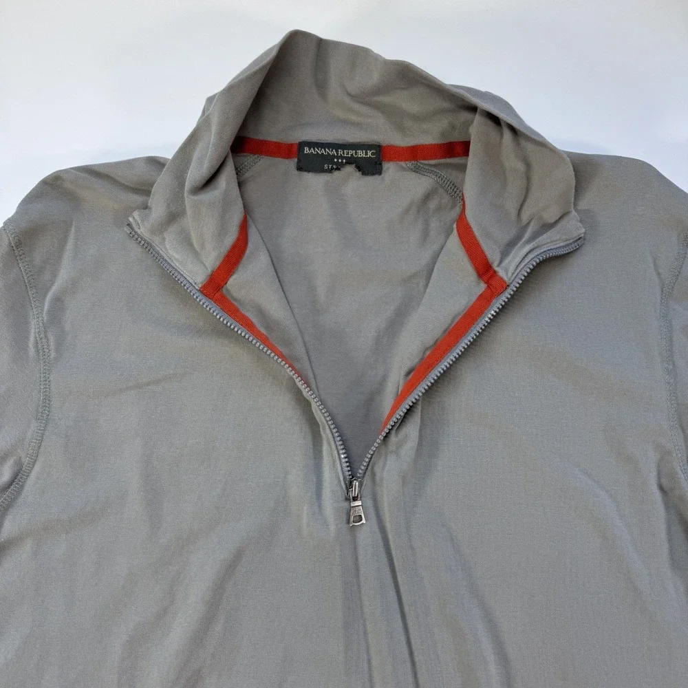 BANANA REPUBLIC Lightweight 1/4 Zip Mens Medium (?) Beige Orange Trim *Read